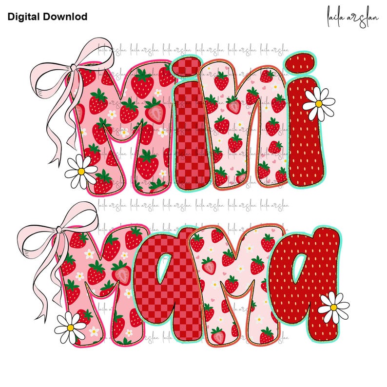 Mama Mini Strawberry Png, Söt Strawberry Floral Coquette rosett Sommar Mama Png, Mors dag Png Custom Preppy Mama Mom Summer Sublimation bild 1