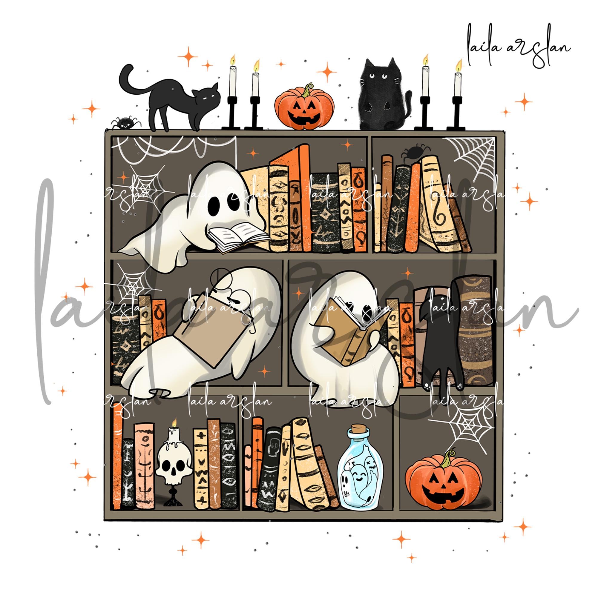 Ghost Reading Book Png, Halloween Bookshelf Png, Ghostly Bookish Png ...