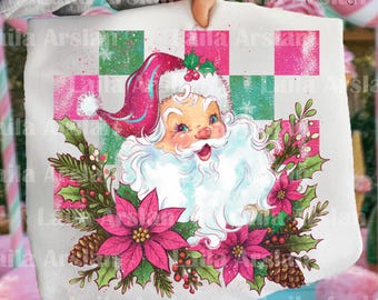 Checkered Santa Claus PNG: Retro Christmas Graphic (Digital Download)