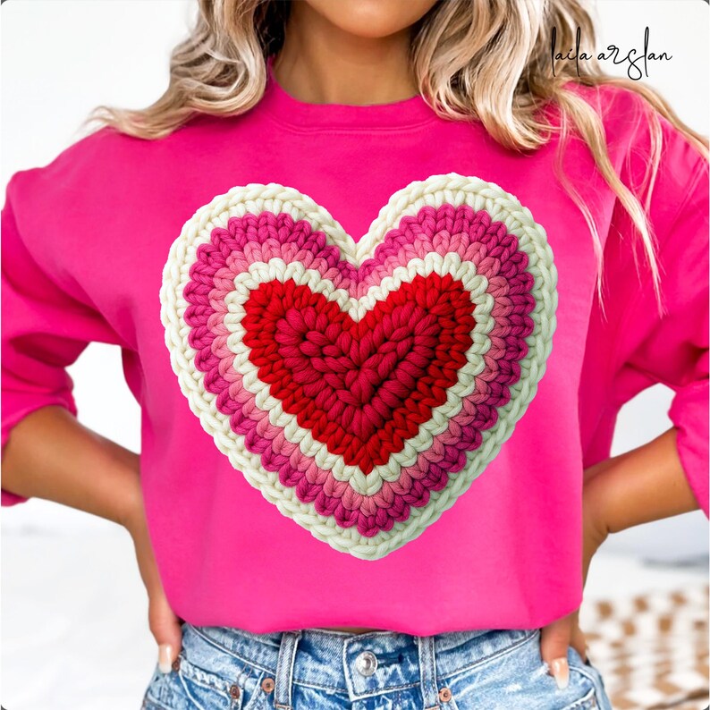 Valentines Day Crochet Yarn Heart Png, Faux Yarn Valentine Day Png ...