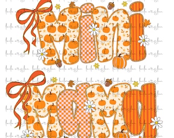 Chic Fall Pumpkin PNG for Mama Mini Shirt - Floral & Leopard Print - Coquette Autumn Design