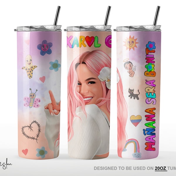 Mañana será bonito Tumbler pink hair Wrap Png for Commercial Use, Karol G 20 Oz Tumbler Design, Instant Download, Karol G pink hair