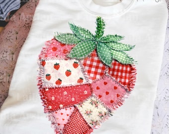 Patchwork Strawberry PNG Vintage Quilt Strawberry Design, Retro Summer png, Printable Strawberry Art
