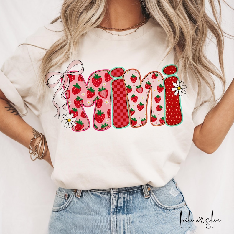 Mama Mini Strawberry Png, Söt Strawberry Floral Coquette rosett Sommar Mama Png, Mors dag Png Custom Preppy Mama Mom Summer Sublimation bild 6