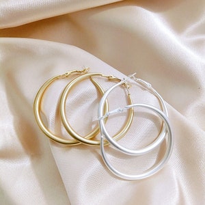 Large Hoop Earrings,  Statement Gold Earrings, Silver Hoop Earrings, Wide Hoop Earrings, Tarnish Resistant, Minimalist Earrings, S925 Pin