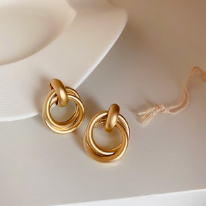 Matte Gold Earrings, Chunky Knot Earrings, Stylish Earrings, Hypoallergenic, 18k Gold Filled, Tarnish Resistant, Minimalist, Silver Ear Pin