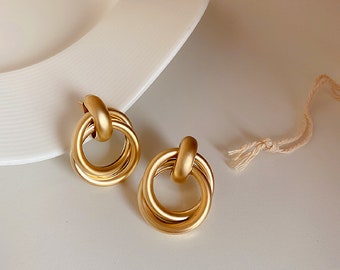 Matte Gold Earrings, Chunky Knot Earrings, Stylish Earrings, Hypoallergenic, 18k Gold Filled, Tarnish Resistant, Minimalist, Silver Ear Pin