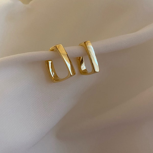 Gold Earrings, Square Hoop Earrings, Dainty Earrings, Hypoallergenic, 18k Gold Filled, Tarnish Resistant, Minimalist, Gold Huggie