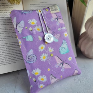 Cute Daisy and Butterfly book sleeve with pocket and button closure ,Protector for book lovers, Fabric book sleeve with pocket for kindle