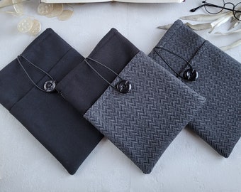 Men's Set of 3 Herringbone Book Sleeve with pocket and Button Closure, Fine Wool Fabric Book Cover, Book Accessories for men