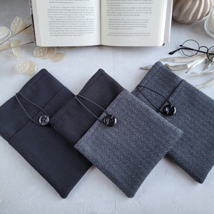 Men's Set of 3 Herringbone Book Sleeve with pocket and Button Closure, Fine Wool Fabric Book Cover, Book Accessories for men