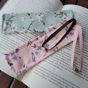 Set of 2 fabric waterproof cherry blossom bookmarks with satin string and metal tassel image 9