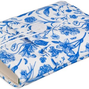 Funda de libro floral azul, Protector para libro, Funda de libro grande de flores lindas, Regalo del maestro, Regalo de los amantes del libro imagen 5