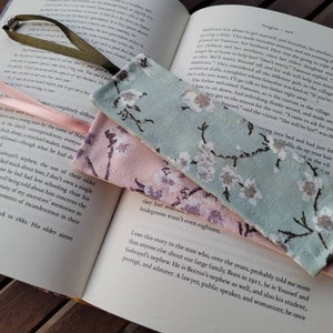 Set of 2 fabric waterproof cherry blossom bookmarks with satin string and metal tassel image 8