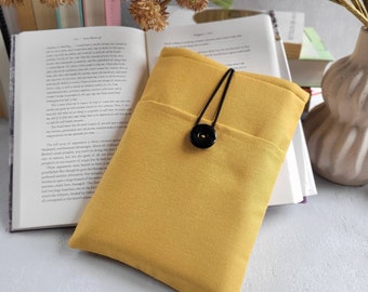 Mustard book sleeve for book lovers with pocket, Fabric book and kindle sleeve for Book worms, Bookish gift for daughter