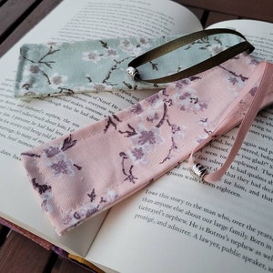 Set of 2 fabric waterproof cherry blossom bookmarks with satin string and metal tassel image 7