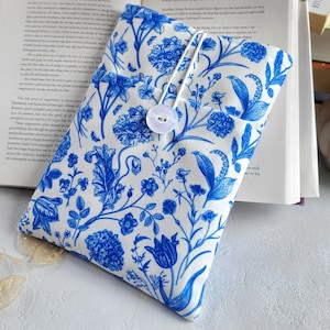 Waterproof book sleeve with pocket and button closure, Japanese flowers protector for book, Bookish gift for daughter, Mother's Day gift