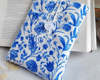 Waterproof book sleeve with pocket and button closure, Japanese flowers protector for book, Bookish gift for daughter, Mother's Day gift