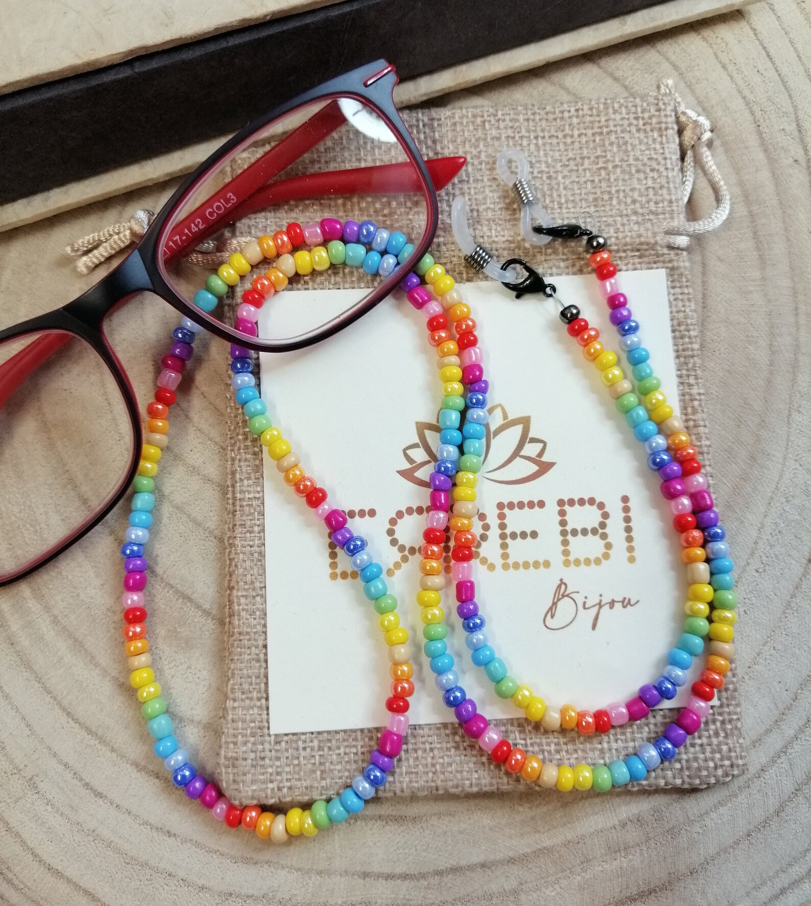 Catena Portaocchiali Con Perline Cristallo 7 Chakra, Universale Per Occhiali Da Vista E Sole, Con Sacchetto Regalo - 3