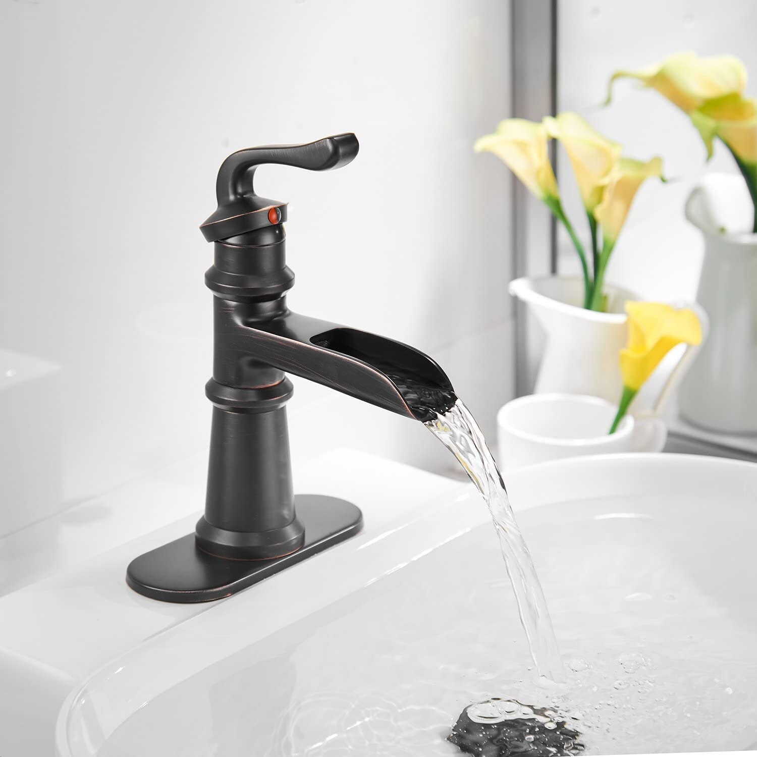 Badezimmer Wasserhahn Gebürstet Nickel Wasserfall Single Hole | Etsy