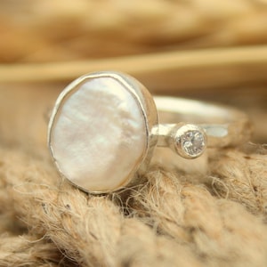 Antique Baroque Pearl 925k Sterling Silver Ring, Statement Ring, Dainty Ring, Freshwater Pearl Ring, Christmas Gifts, gift for her