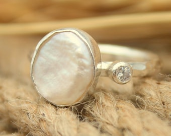 Anillo de plata de ley de perla barroca antigua de 925k, anillo de declaración, anillo delicado, anillo de perlas de agua dulce, regalos de Navidad, regalo para ella