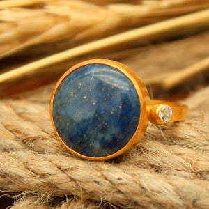 Lapis Lazuli Ring, Sterling Silver Ring, Lapis Jewelry, Statement Ring, American Seller, Birthstone, Gift For Her, Yellow Stone