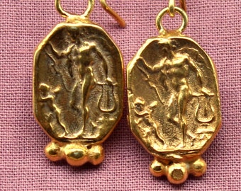 Coin Earrings For Womens, Intaglio Earrings, Silver Coin Earrings, Ancient Gold Earrings, Unique Jewelry, Roman Coin Earrings, Gift For Mom