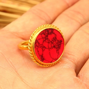 925 Sterling Silver Natural Coral Ring, Coral Jewelry, Gift For Her, Gemstone Coral Ring, Handmade Jewelry, Red Coral Silver Ring