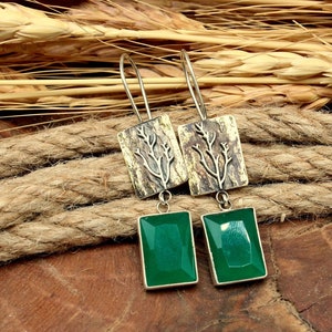 Pendientes de plata de ley con esmeralda natural, pendientes colgantes de plata con esmeralda, regalos personalizados para ella.