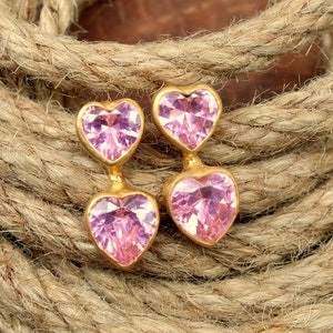 Pink Topaz Silver Heart Earrings, Pink Topaz, Hoop Earrings, Unique Earrings,American Seller Tiny Stud Earrings