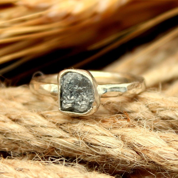 Natural Raw Diamond 925 Sterling Silver Ring, Natural Stone Rings, Gemstone Jewelry, Unique Ring, Pinky Silver Ring, Rings For Women