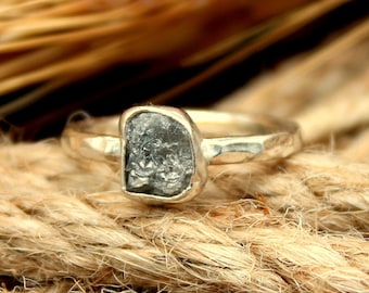 Anillo de plata de ley 925 con diamantes crudos naturales, anillos de piedra natural, joyas de piedras preciosas, anillo único, anillo de plata meñique, anillos para mujeres