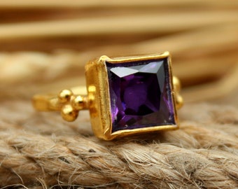 Handmade princess cut amethyst 925 sterling silver ring