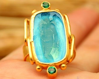 Anillo de sello de ángel de vidrio calcográfico, anillo de sello de oro, anillo de sello de plata, anillo de sello con inicial, anillo de sello para mujer, anillo de sello