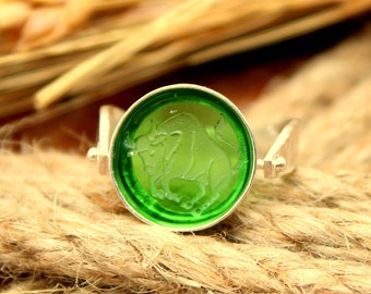 Intaglio Glass Zodiac Sign Taurus Silver Ring, Taurus Silver Ring, AStrology Ring, Holoscope Ring, Gift For Her,Rings For Women