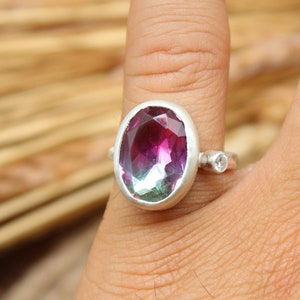 Large Tourmaline Ring, Maine Tourmaline Ring Silver,Multi Tourmaline Ring, Gift For Her, Male Tourmaline Silver Ring