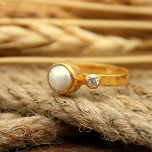 925 Sterling Silver Pearl Ring, Freshwater Pearl Ring, Roman Art Ring, Natural pearl ring, Gift For Her, Christmas Gift