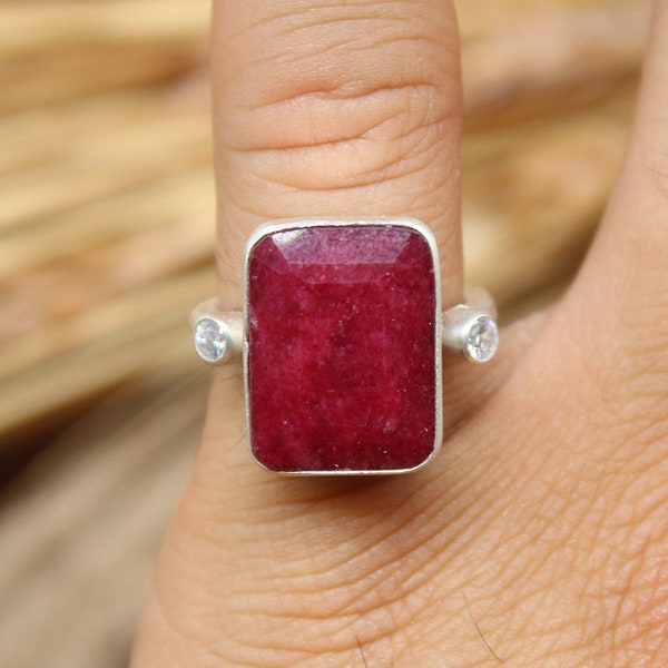 Large Natural Ruby Silver Ring, Gold Ring, Sterling Silver Ring, Engagement Ring, Wedding Ring, Vintage Ring, Gift For Her