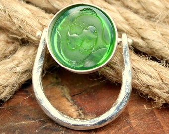 Intaglio Glass Zodiac Sign Pisces 925k Sterling Silver Ring, Pisces Silver Ring, Holoscope Ring, Gift For Her, Rings For Women