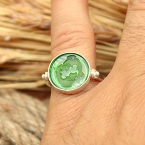 Intaglio Glass Zodiac Sign Pisces 925k Sterling Silver Ring, Pisces Silver Ring, Holoscope Ring, Gift For Her, Rings For Women