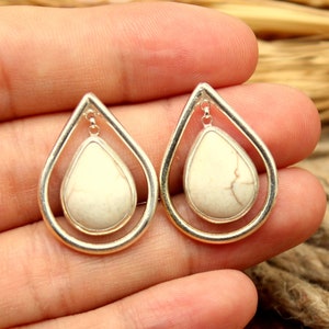 925 Sterling Silber Tropfen Ohrringe, Sterling Silber Ohrringe, Howlith Stein Ohrringe, Geschenk für sie, Geschenk für sie