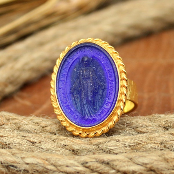 Intaglio Virgin Mary Silver Ring, Catholic Ring Rings For Women, Carved Ring Personalized Gifts For Mom, Statement Ring, wholesale jewelry