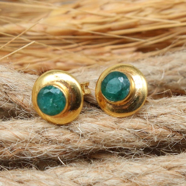 Natural Emerald Stud Earrings, Silver Stud  Earrings Emerald Earrings Personalized Gifts For Mom, Sterling Silver Earrings, 925K Silver