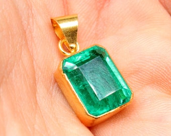 Colombian Natural Emerald 925 Sterling Silver Pendant, May Birthstone