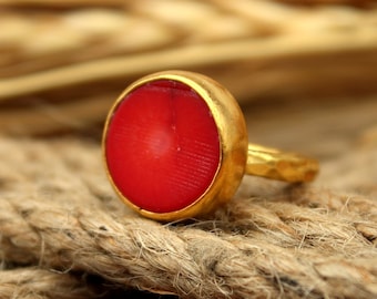 Red Coral Ring, Coral Ring, Statement Ring, Handmade Ring, Coral Jewelry, Personalized Gifts For Mom, Gift For Her, Gemstone Coral Ring