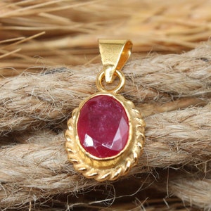 14K Solid Gold Made Natural Ruby Pendant, Handmade Antique Jewelry