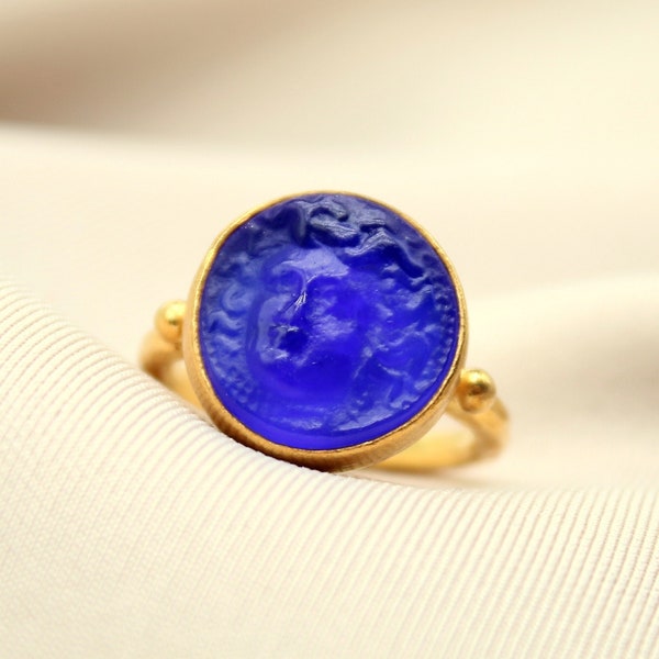 Intaglio Glass Medusa Signet Ring,Gold Signet Ring,Silver Signet Ring,Initial Signet Ring,Signet Ring Women, Signet Ring,Gift For Her
