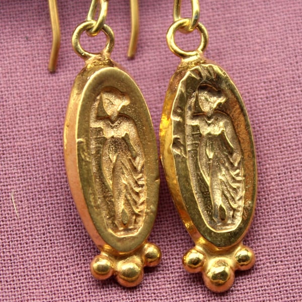 925 sterling silver carved earrings made of roman coin