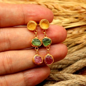 Pendientes de rubí natural, citrino y esmeralda, pendientes colgantes, pendientes de esmeralda, regalos personalizados para mamá, pendientes de citrino, regalo para ella